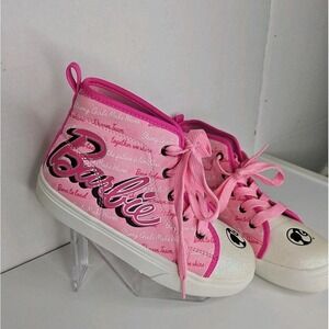 Barbie‎ Girls Pink Silver Glitter High Top Sneakers size 3 Clean